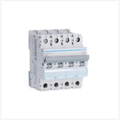 Product: Hager 40A 4P 10kA D-Curve MCB NDN440A