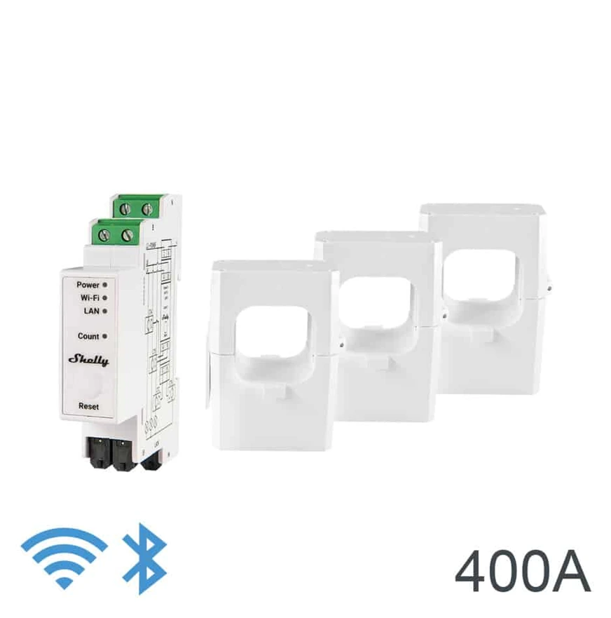 Product: Shelly Pro 3EM-400A DIN-Rail Mountable Single Or Three-Phase Energy Meter With 3-Phase Current Transformers