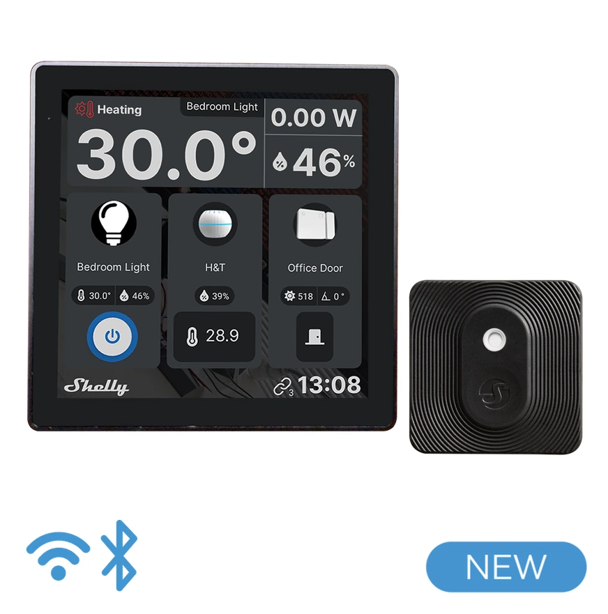 Product: Shelly Wall Display + Blu H&T (Black) Smart Control Panel With Temperature, Humidity & LUX Sensors